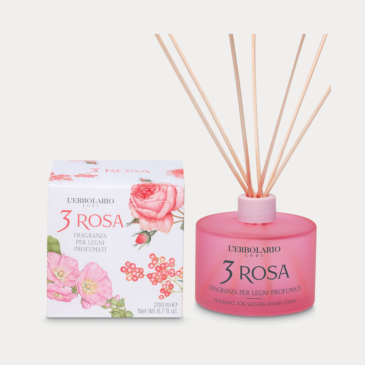 3 ROSA Raumduft mit Holzstäbchen